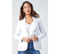 Roman Originals Stretch Blazer for Women UK - Ladies Office Jacket Business Work Formal Smart Summer Professional Interview Desk Dinner Evening Open Front Button Party Spring - White - Size 16