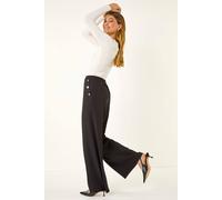 Roman Originals Button Pocket Full Length Trousers for Women UK - Ladies Everyday Autumn Winter Comfy Soft Evening Vacation Work Party Night Out - Black - Size 20