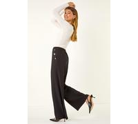 Roman Originals Button Pocket Full Length Trousers for Women UK - Ladies Everyday Autumn Winter Comfy Soft Evening Vacation Work Party Night Out - Black - Size 20