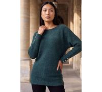 Roman Button Sleeve Fluffy Jumper for Women UK - Ladies Autumn Everyday Winter Holiday Scoop Neckline Comfy Long Sleeve Soft Ribbed Knit Top Desk to Dinner Sweaters