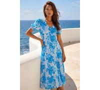 Roman Originals Women Button Through Dress - Ladies Summer Beach Ditsy Spot Midi Maxi Spring Everyday Evening Work Holiday Vacation Short Sleeve Smart Casual Blue Ivory