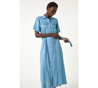 Roman Originals Button Through Midi Dress for Women UK - Ladies Everyday Holiday Spring Summer Shirt Style Collar Comfy Soft Evening Vacation Work Party - Light Denim - Size 16