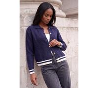 Roman Women's Cable Collared Knit Cardigan Sweater in Navy | Size: 20