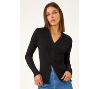 Roman Women's Cable Split Detail Rib Jumper in Black | Size: 18 Roman Black 18