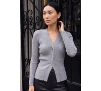 Roman Originals Cable Split Detail Rib Jumper for Women UK - Ladies Everyday Autumn Winter V-Neckline Comfy Soft Evening Vacation Work Party Night Out - Grey - Size 16