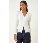 Roman Women's Cable Split Detail Rib Jumper in Ivory | Size: 18 Roman Ivory 18