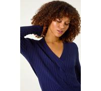 Roman Women's Cable Split Detail Rib Jumper in Navy | Size: 18 Roman Navy 18