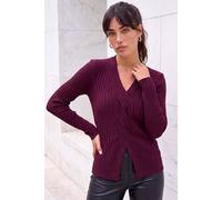 Roman Women's Cable Split Detail Rib Jumper in Plum | Size: 12