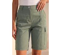 Roman Cargo Shorts for Women UK Stretch Seam Pockets Mom Boyfriend Summer Spring Casual Smart Pants Pull On Holiday Beach Bengaline Cropped Capri Trouser Bottoms - Khaki - Size 20