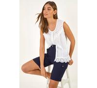 Roman Cargo Shorts for Women UK Stretch Seam Pockets Mom Boyfriend Summer Spring Casual Smart Pants Pull On Holiday Beach Bengaline Cropped Capri Trouser Bottoms - Navy - Size 14