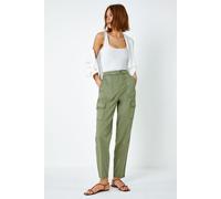 Roman Casual Cargo Stretch Trousers for Women UK - Ladies Autumn Everyday Winter Holiday Pocket Details Comfy Woven Fabric Soft Button Closure Bottoms Day Out Pants - Sage - Size 18
