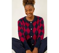 Roman Women's Check Buttoned Cardigan in Red | Size: 18 Roman Red 18
