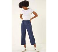 Roman Originals Check Culottes for Women UK - Ladies Everyday Autumn Winter Round Neckline Comfy Soft Evening Vacation Work Party Night Out - Midnight Blue - Size 16