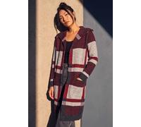 Roman Women's Check Longline Cardigan Sweater in Red | Size: 14