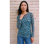 Roman Women's Check Mesh Print Gathered Top in Blue | Size: 16