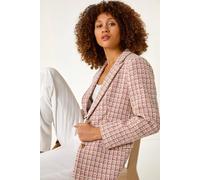 Roman Women's Check Single Breasted Boucle Jacket in Pink | Size: 12 Roman Pink 12