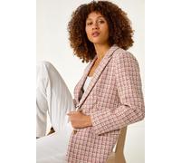 Roman Women's Check Single Breasted Boucle Jacket in Pink | Size: 14 Roman Pink 14