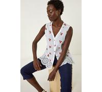 Roman Women's Cherry Print Crinkle Button Blouse in Red | Size: 10 Roman Red 10