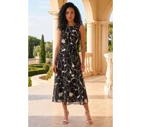 Roman Animal Print Pleated Chiffon Dress for Women UK Ladies Spring Everyday Summer Holiday Round Neckline Comfy Sleeveless Soft Fit & Flare Frock Midi Length Gowns