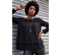 Roman Women's Chiffon Overlay Necklace Top in Black | Size: 12