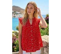 Roman Sleeveless Shirt for Women UK Ladies Blouse Top Button Through Summer Smart Casual Work Cocktail Party Office Holiday Special Occassion Evening Going Out - Circle Red - Size 10