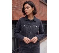 Roman Originals Jean Denim Jacket for Women UK - Ladies 100% Cotton Summer Casual Stretch Crop Smart Utility Trucker Biker Fitted Vintage Wash Faded Classic Jeans Work - Black - Size 16