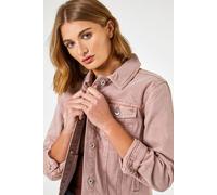 Roman Originals Jean Denim Jacket for Women UK - Ladies 100% Cotton Summer Casual Stretch Crop Smart Utility Trucker Biker Fitted Vintage Wash Faded Classic Jeans Work - Rose - Size 12