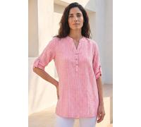 Roman Women's Classic Stripe Button Front Top in Coral | Size: 10