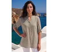 Roman Women's Classic Stripe Button Front Top in Khaki | Size: 16 Roman Khaki 16