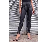 Roman Faux Leather Trousers for Women UK Ladies Mat Legging Jegging Pants High Waisted Pull On Waterproof Wet Latex Imitation Coated Stretchy Jeans Tight Slimming PU - Onyx Black - Size 10