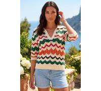 Roman Women's Collar Wave Stripe Knit Top in Ivory | Size: 12 Roman Ivory 12