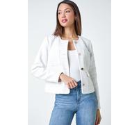 Roman Originals Collarless Cropped Boucle Jacket for Women UK - Ladies Everyday Holiday Spring Summer Edge to Edge Opening Comfy Soft Evening Vacation Work Party - Ivory - Size 14