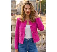 Roman Women's Collarless Buttoned Boucle Jacket in Fuchsia | Size: 18 Roman Fuchsia 18
