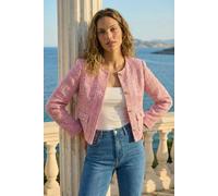 Roman Women's Collarless Sequin Boucle Jacket in Pink | Size: 20