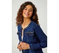 Roman Cropped Cotton Denim Jacket for Women UK - Ladies Spring Everyday Summer Holiday Functional Pockets Soft Classic Collar Comfy Long Sleeve Quality Fabric Coats - Indigo - Size 20