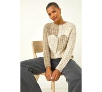 Roman Originals Colour Block Heart Knit Jumper for Women UK - Ladies Everyday Autumn Winter Round Neckline Comfy Soft Evening Vacation Work Party Night Out - Ivory - Size 20