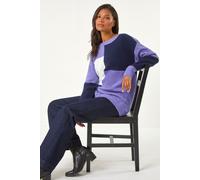 Roman Originals Colour Block Knit Jumper for Women UK - Ladies Everyday Autumn Winter Scoop Neckline Comfy Soft Evening Vacation Work Party Night Out - Lavender - Size 16