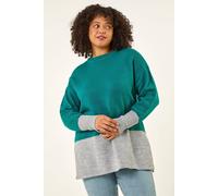 Roman Curve Colour Block Knit Jumper for Women UK - Ladies Everyday Autumn Winter High Neckline Comfy Soft Evening Vacation Work Party Night Out