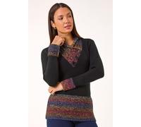 Roman Jumper for Women UK - Ladies Button Detail Embellished Tunic Sweater V-Neck Overlap Autumn Winter Smart Office Work Wear Casual Warm Cosy Pullover Day - Red - Size 16