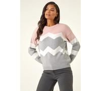 Colour Block Zig Zag Knit Jumper Roman Pink 10