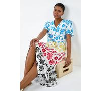 Roman Originals Women Button Through Dress - Ladies Summer Beach Ditsy Spot Midi Maxi Spring Everyday Evening Work Holiday Vacation Short Sleeve Smart Casual - Multi White - Size 10