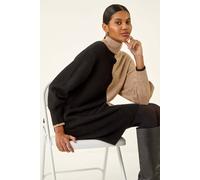 Roman Originals Contrast Colour Knit Dress for Women UK - Ladies Everyday Autumn Winter High Neckline Comfy Soft Evening Vacation Work Party Night Out - Biscuit - Size 16