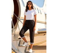 Roman Women's Contrast Detail Cropped Stretch Trousers in Black | Size: 12 Roman Black 12