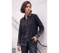 Roman Women's Contrast Embroidered Collared Shirt in Black | Size: 20 Roman Black 20