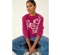 Roman Women's Contrast Rose Knit Jumper in Pink | Size: 12