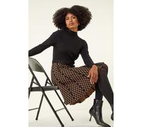 Roman Originals Ribbed Jumper Dress for Women UK with Contrast Panelled Skirt Ladies Everyday Autumn Winter High Neckline Comfy Soft Evening Vacation Work Party Night Out - Camel - Size 10