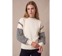 Roman Women's Contrast Stitch Stripe Jumper in Ivory | Size: 12