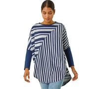 Roman Originals Contrast Stripe Stretch Jersey Top for Women UK - Ladies Everyday Autumn Winter Round Neckline Comfy Soft Evening Vacation Work Party Night Out - Navy - Size 20
