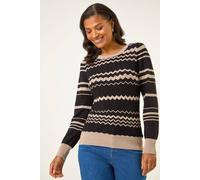 Contrast Zig Zag Knitted Jumper Roman Black 20