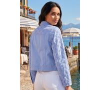 Roman Originals Cotton Blend Broderie Sleeve Jacket for Women UK - Ladies Everyday Holiday Spring Summer Comfy Soft Evening Vacation Work Party - Denim - Size 12